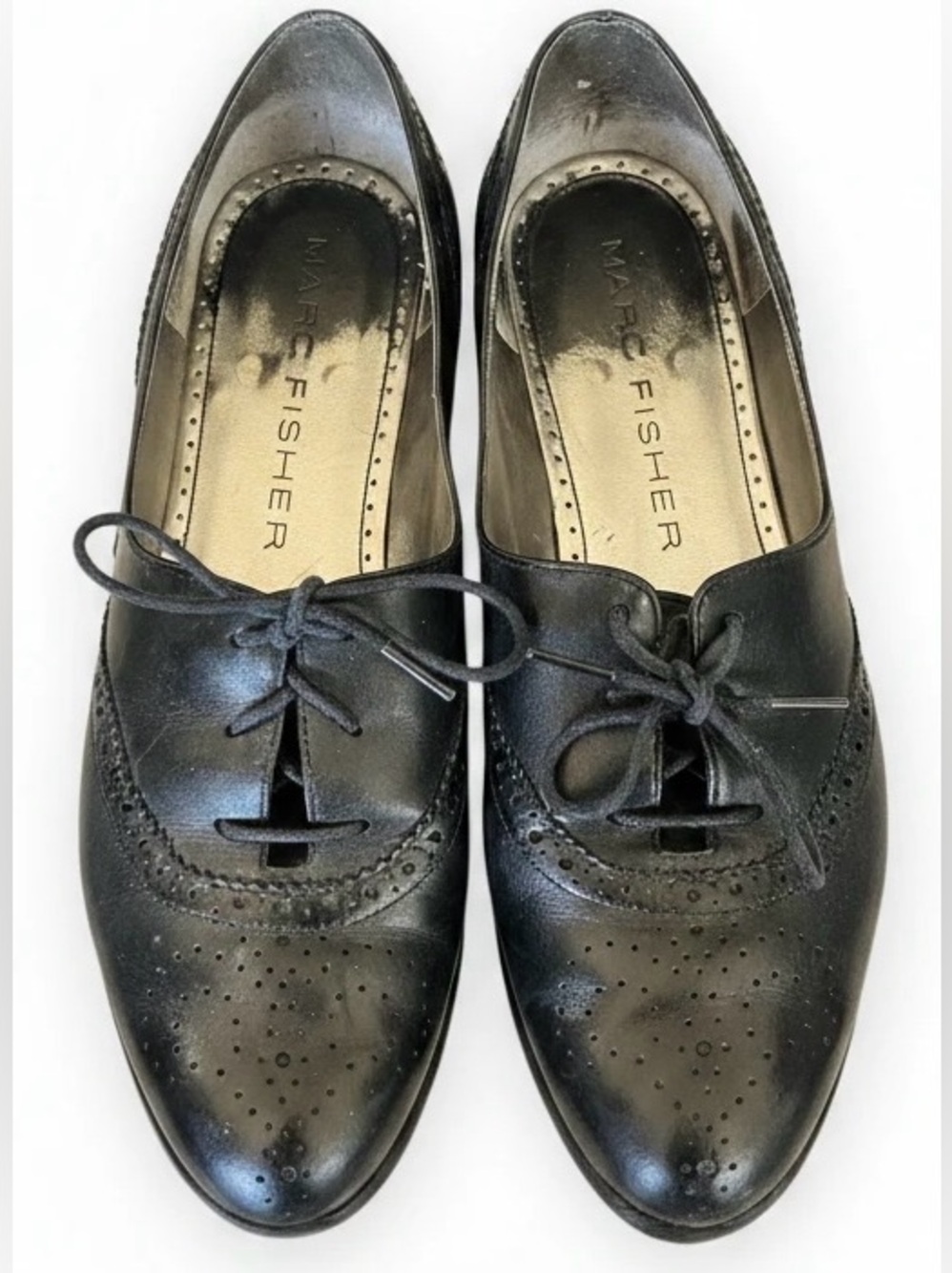 Marc Fisher Black Brogue Oxford Flats Vintage Academia Style - Sz 7.5